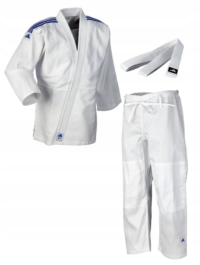 Adidas JU kimono z modrimi črtami Club 350 g, belo