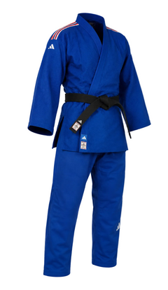 Adidas κιμονό τζούντο με εθνικές ρίγες IJF Champion III 730g, μπλε