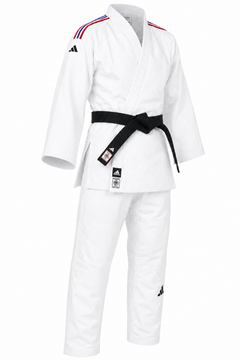 Adidas κιμονό τζούντο με εθνικές ρίγες IJF Champion III 730g, λευκό